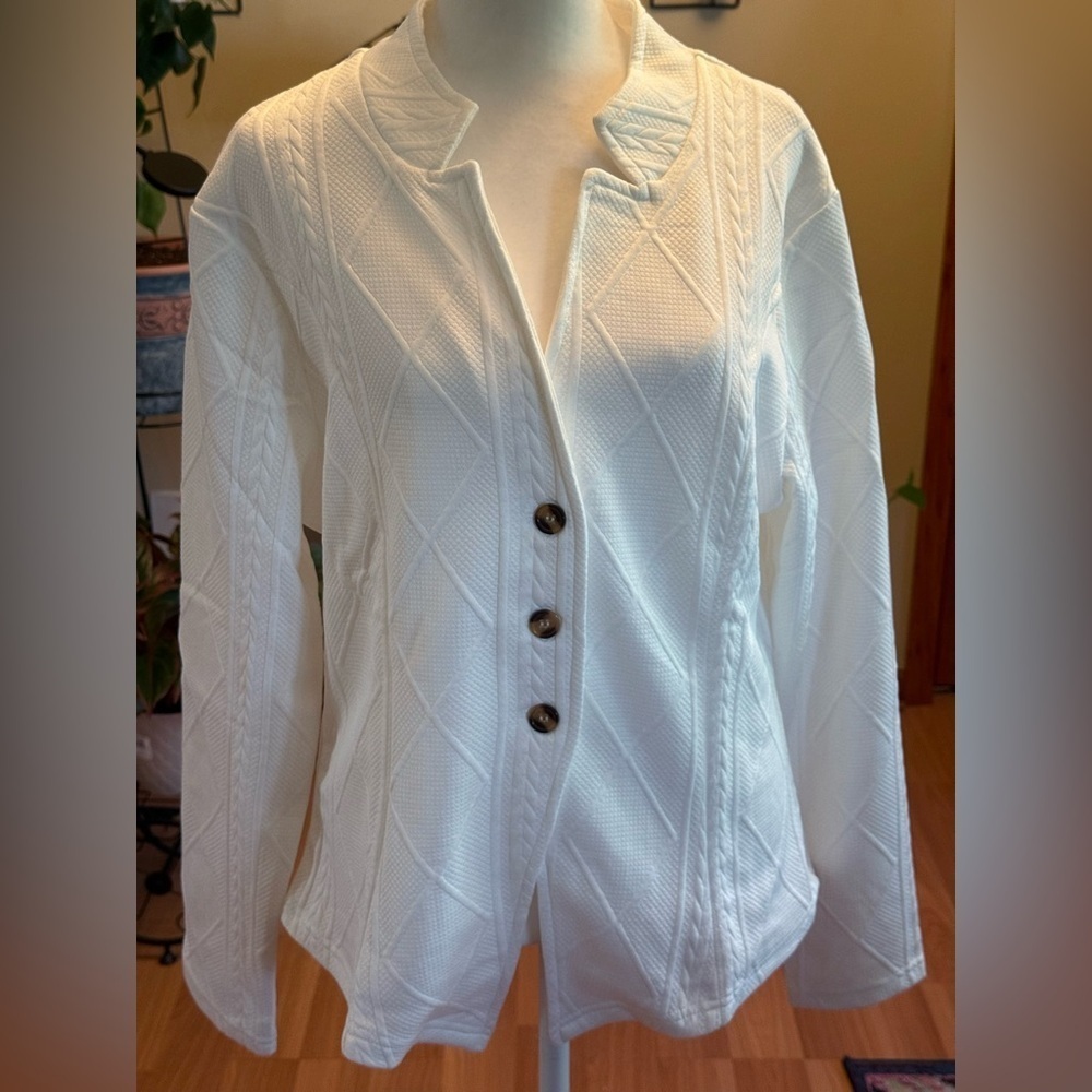 Women’s White Single Breasted Heathered Sweater Long Sleeves XL NWOT - Picture 4 of 15